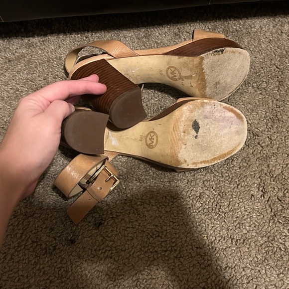 Michael Kors Leonora Ankle Strap Platform Heels Leather Brown Size 6 Women’s 4” - Picture 8 of 11